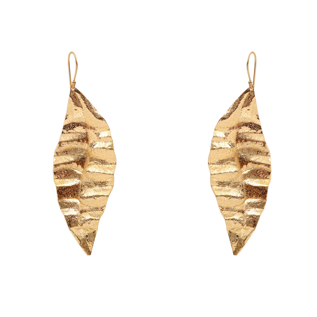 Gold Leaf Dangle Earrings for Women | Textured Leaf Drop Earrings
