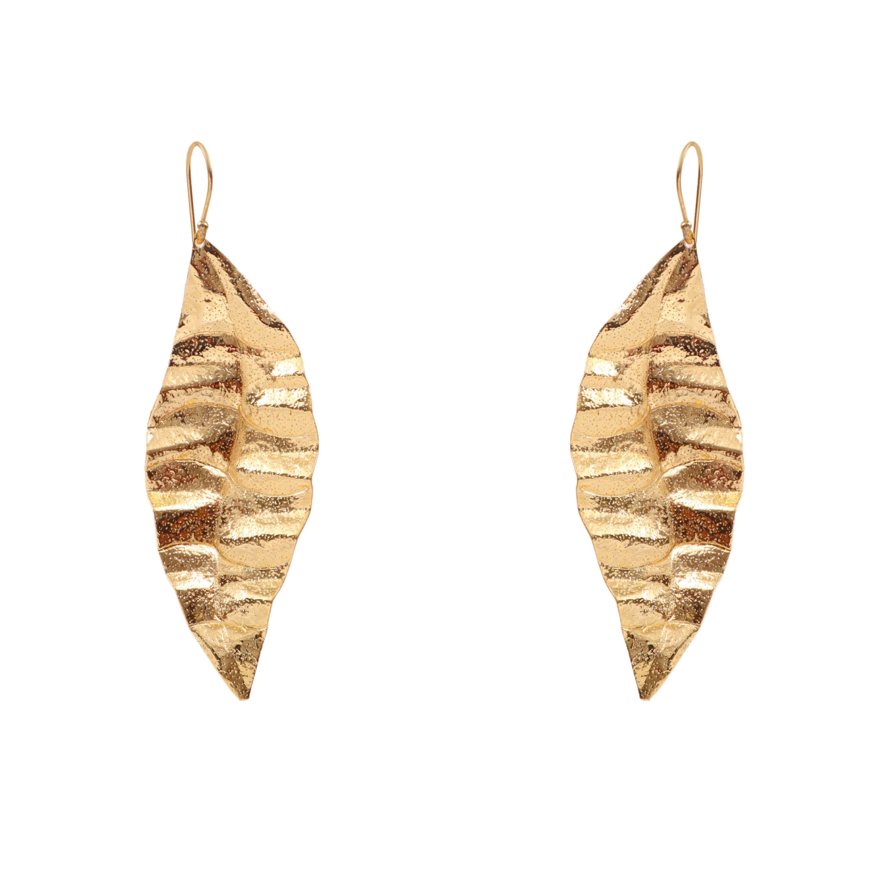 Gold Leaf Dangle Earrings for Women | Textured Leaf Drop Earrings
