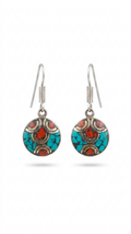 Bohemian Turquoise & Coral Mosaic Drop Earrings