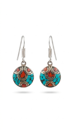 Bohemian Turquoise & Coral Mosaic Drop Earrings