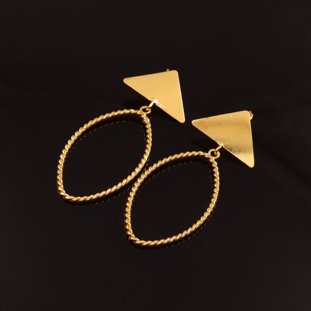 Matte Gold Triangle Stud with Twisted Oval Hoop Earrings