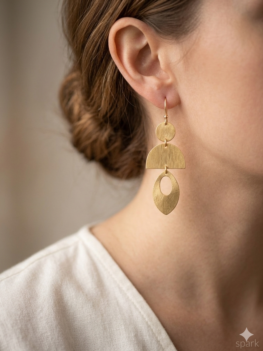 Modern Layered Geometric Gold Drop Earrings
