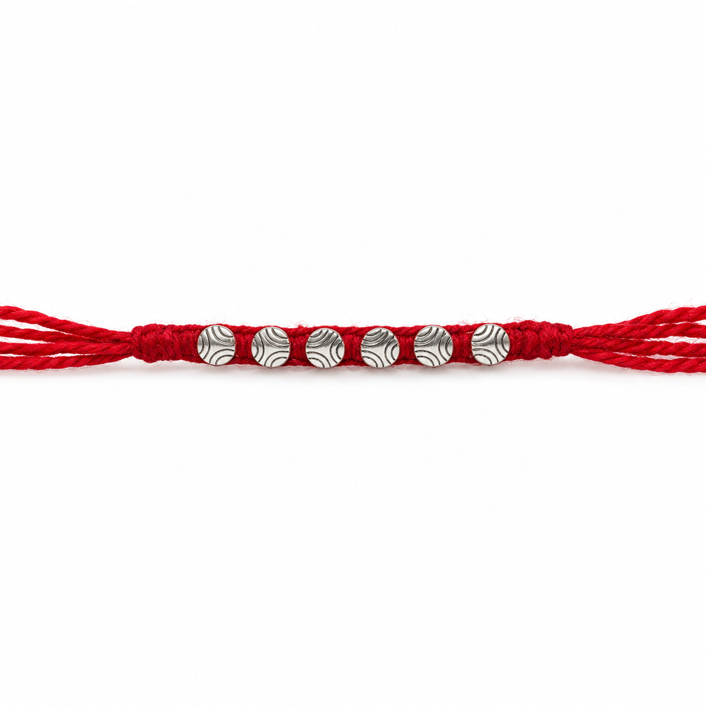 Silver Plated Rakhi for Brother | Handmade Red Thread Rakhi
