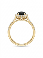 Black Sapphire Halo Ring in Gold Finish