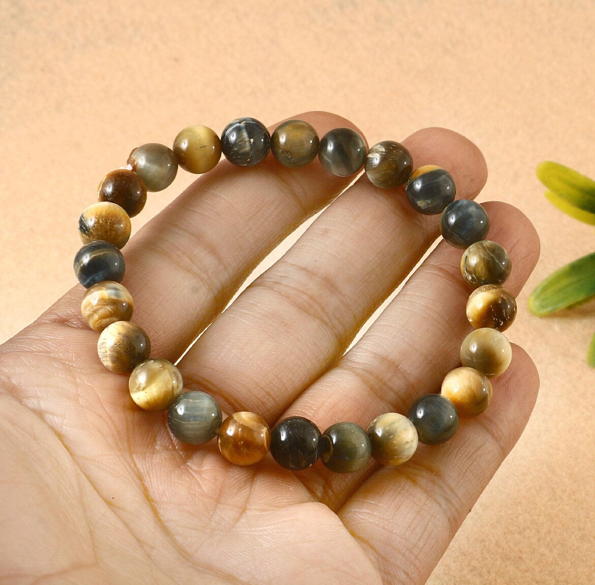 Golden Blue TIGER EYE Stretch Bracelet Marble Tiger Eye Natural