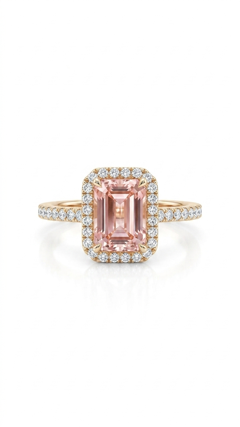 Pink Morganite Halo Ring in Gold Finish