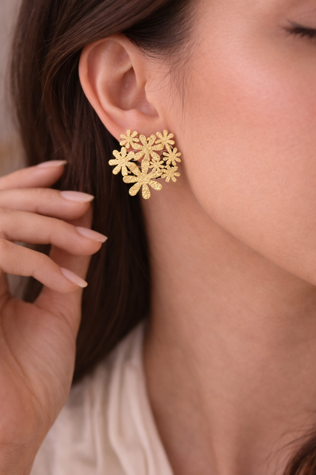 Gold Floral Cluster Statement Earrings