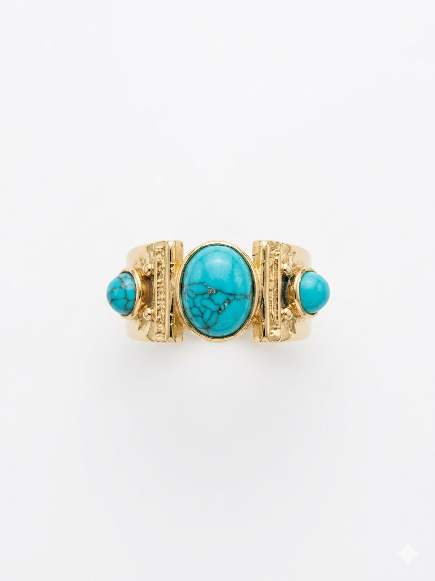 Turquoise Trio Gold Statement Ring