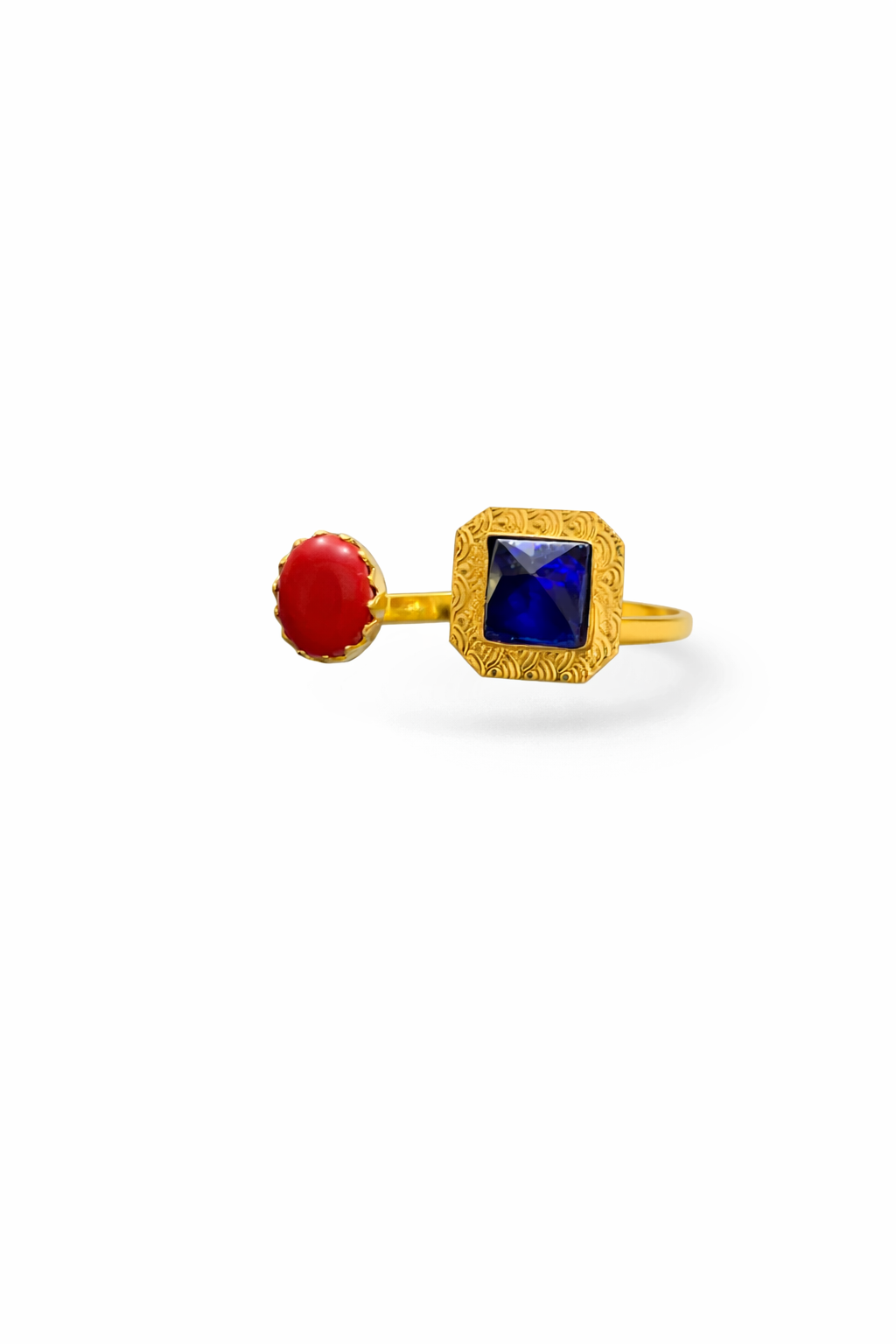 Coral & Sapphire Open Adjustable Ring