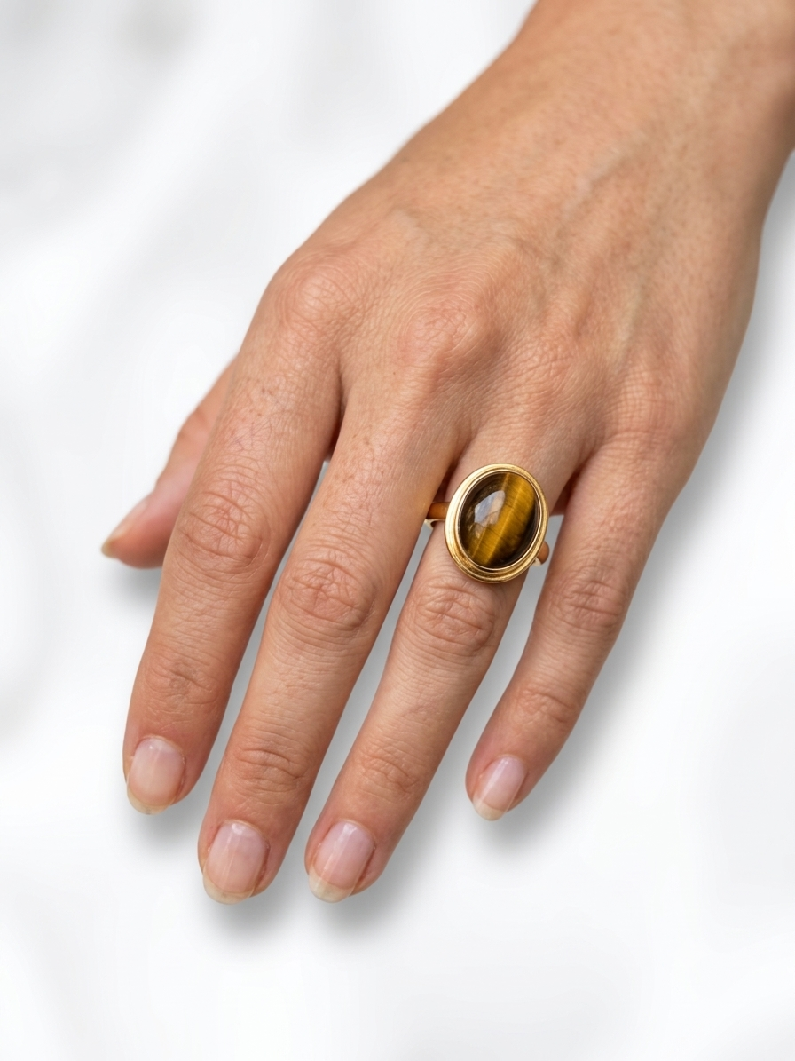 Tiger Eye Statement Ring in Gold