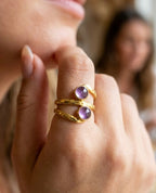 Amethyst Wrap Ring, Adjustable Gold Statement Ring