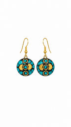 Bohemian Turquoise Mosaic Gold Drop Earrings