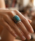 Natural Turquoise Tibetan Statement Ring