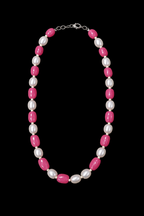 Pink Jade & Freshwater Pearl Beaded Necklace