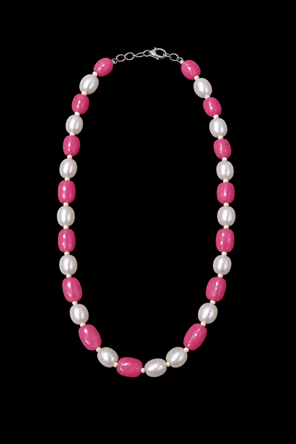 Pink Jade & Freshwater Pearl Beaded Necklace