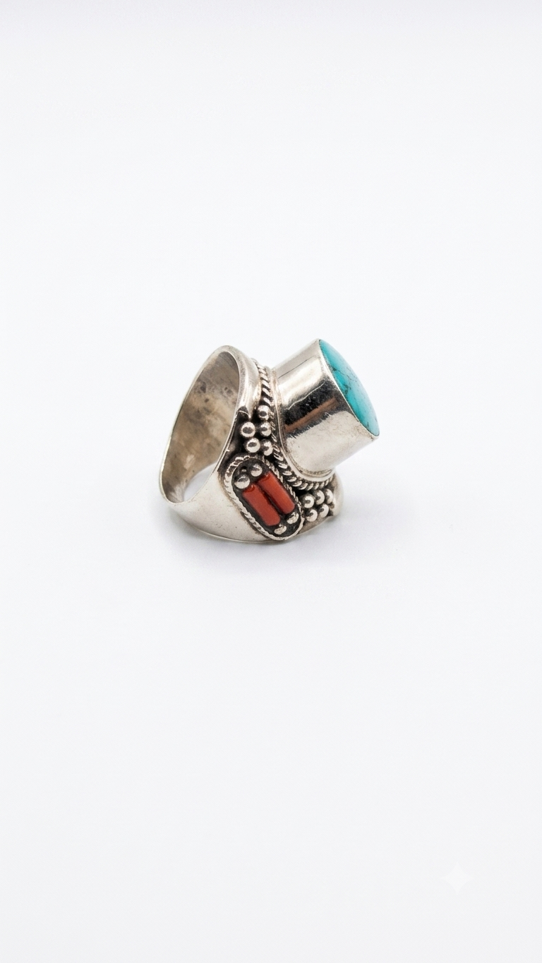Vintage Turquoise Statement Ring | Handmade Tibetan Silver Ring
