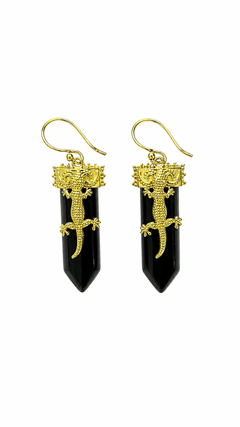 Black Onyx Gecko Earrings