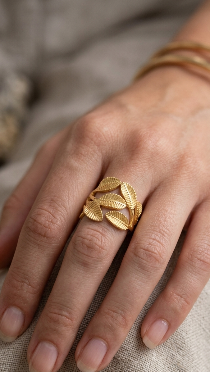Golden Leaf Wrap Statement Adjustable Ring