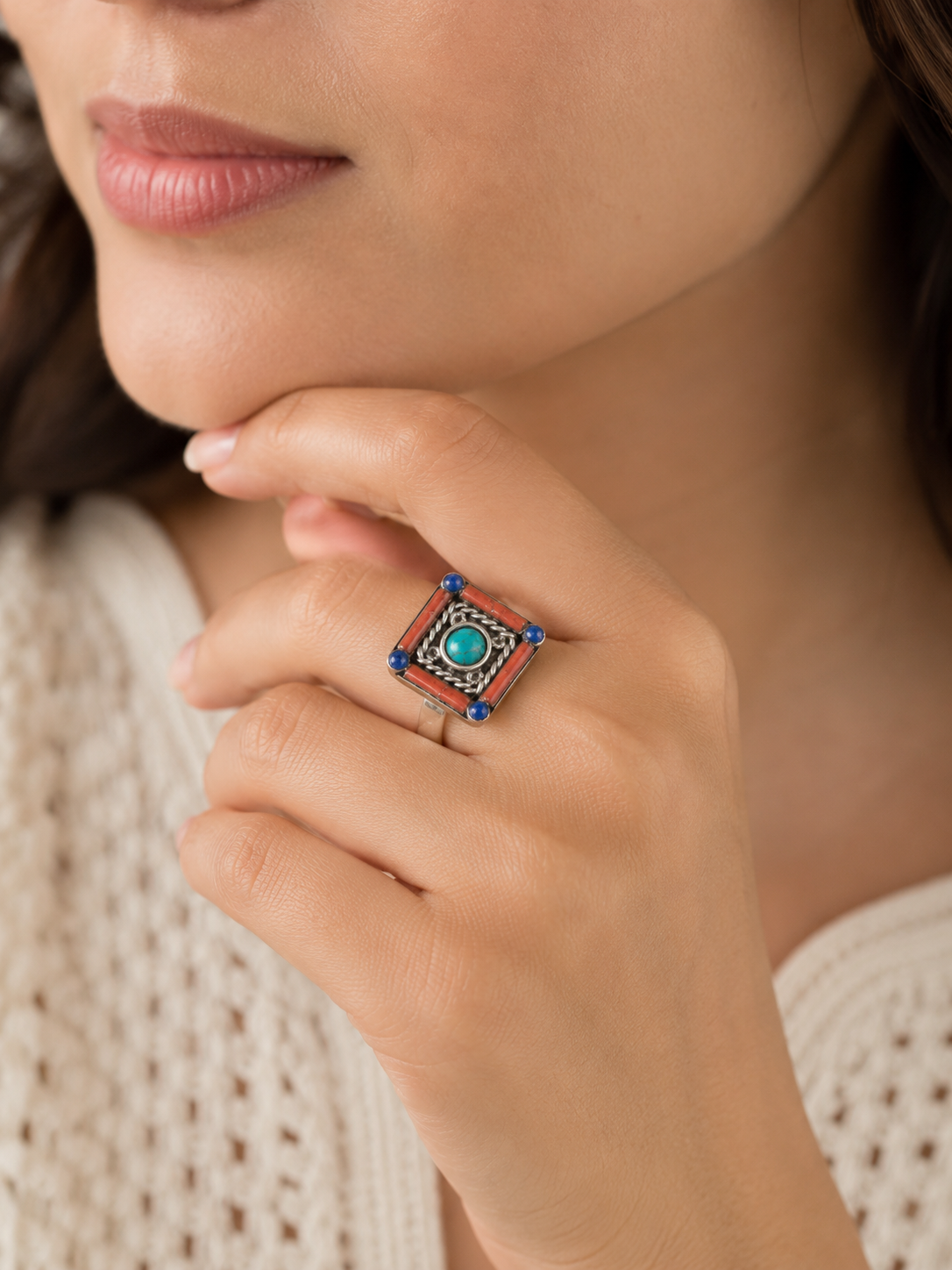 Vintage Tibetan Turquoise Coral Ring