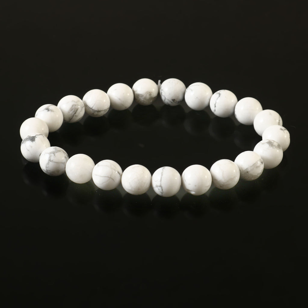 Natural Howlite Gemstone Beaded Bracelet With Certificate For Calm, Stress Relief