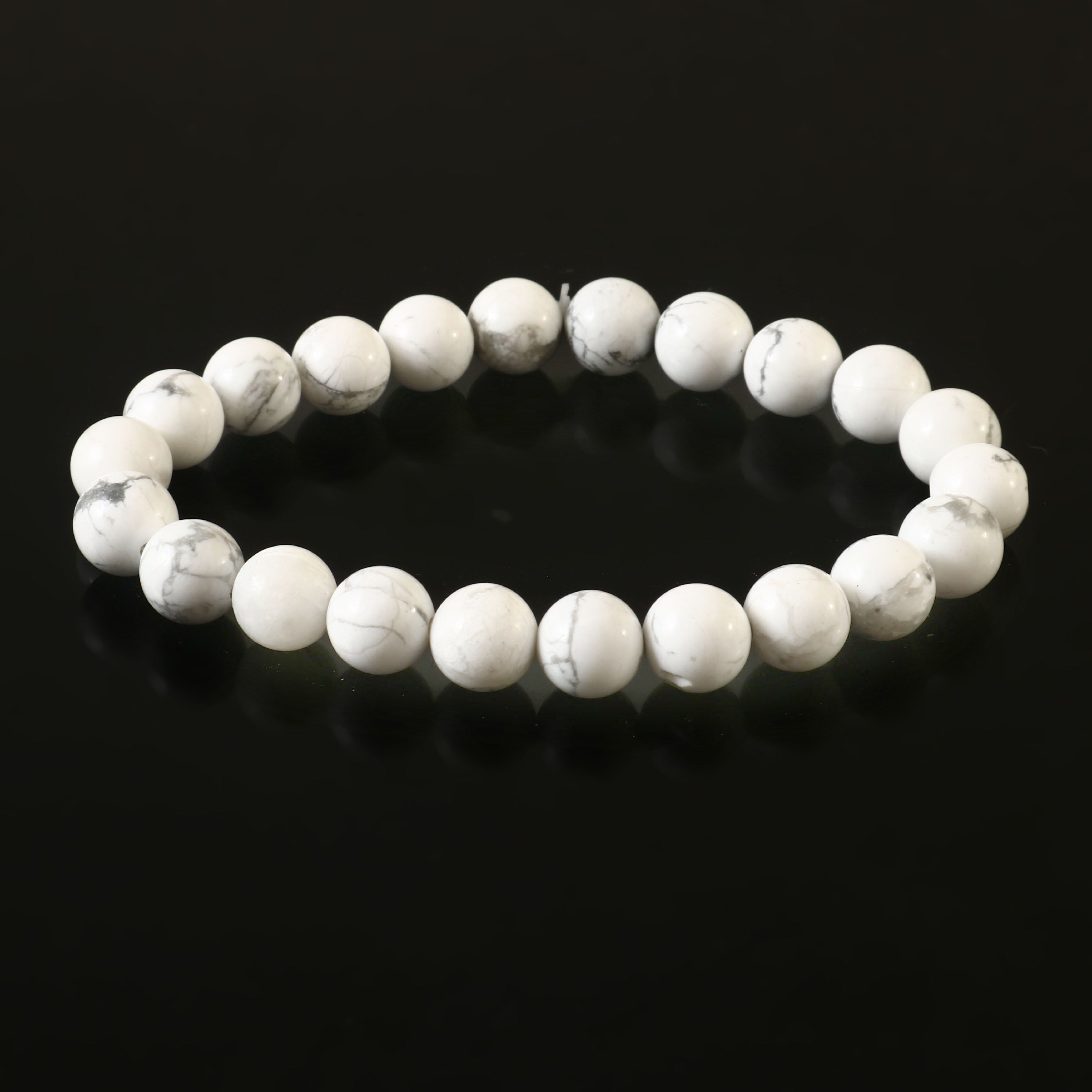 Natural Howlite Gemstone Beaded Bracelet With Certificate For Calm, Stress Relief
