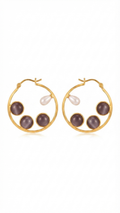 Smoky Grey Cat’s Eye & Pearl Hoop Earrings