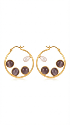 Smoky Grey Cat’s Eye & Pearl Hoop Earrings
