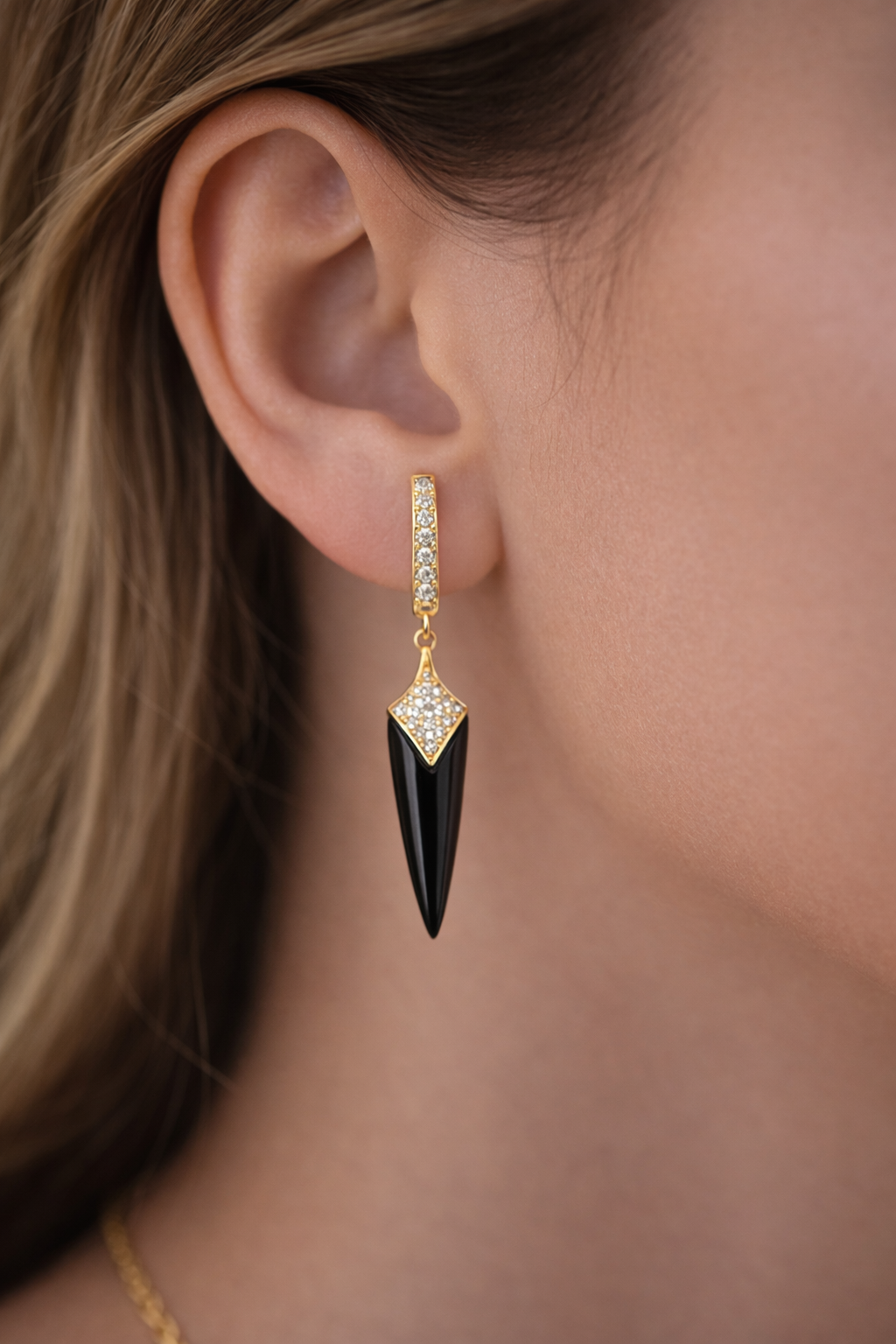 Gold Black Spike Drop Earrings
