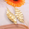 Gold Leaf Dangle Earrings for Women | Textured Leaf Drop Earrings