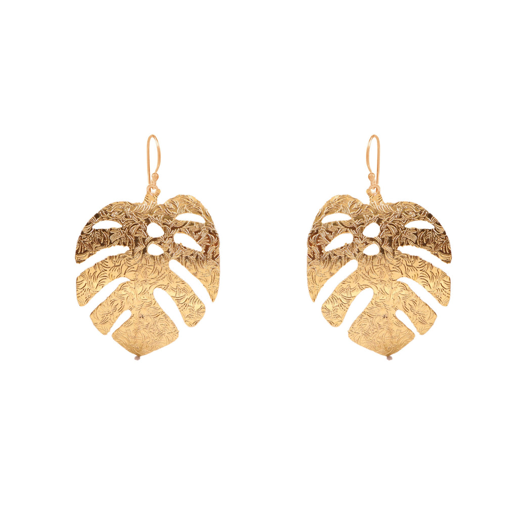 Gold Monstera Leaf Drop Earrings