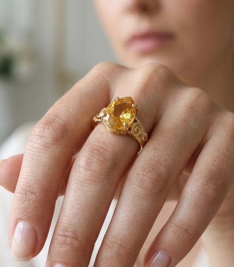 Citrine Pear Gold Ring