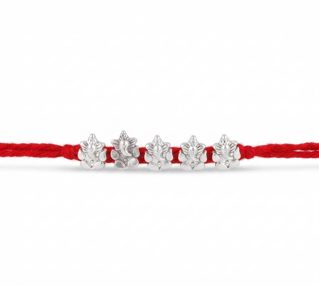5 Ganesha Bead Silver Rakhi for Brother