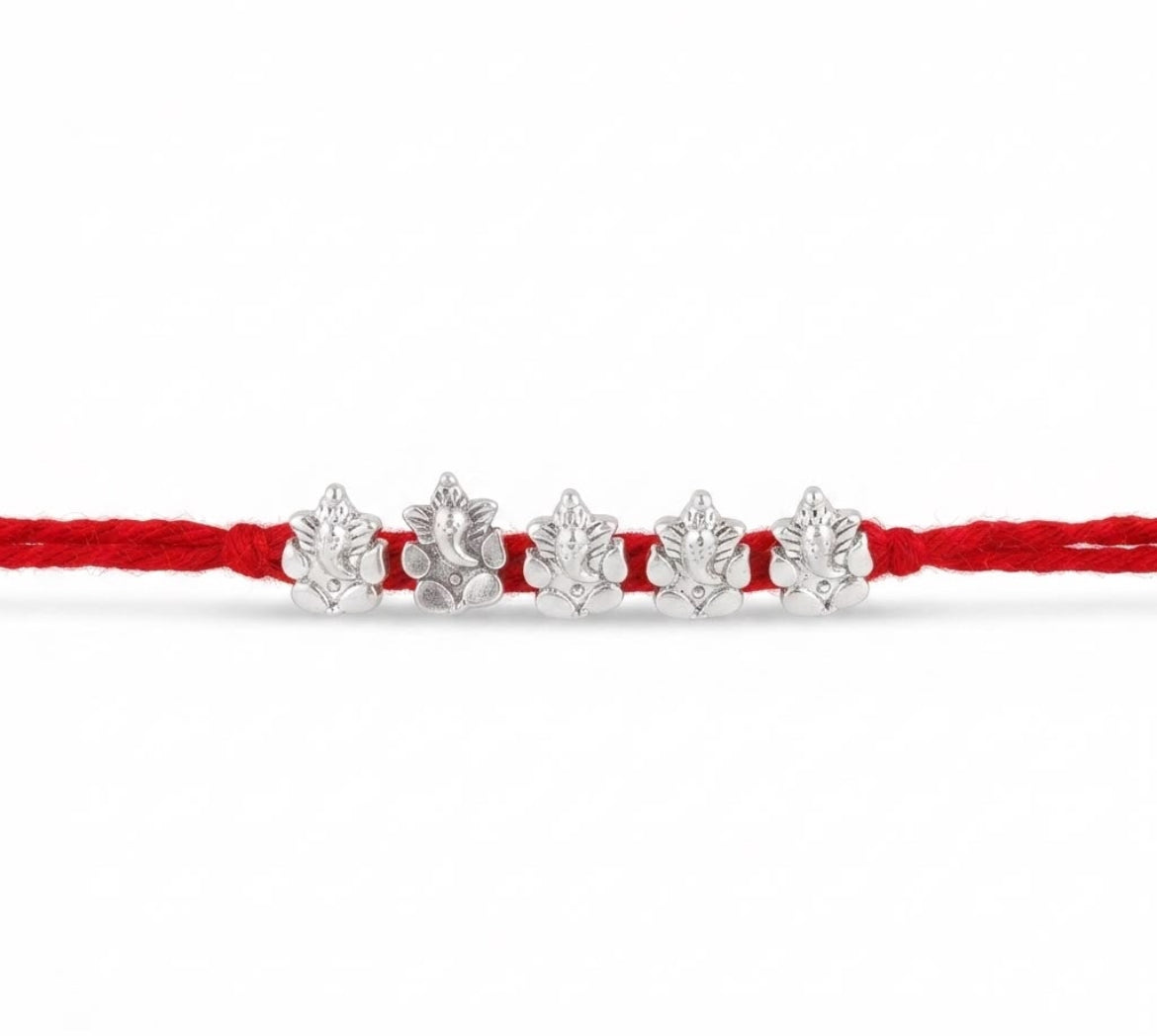 5 Ganesha Bead Silver Rakhi for Brother