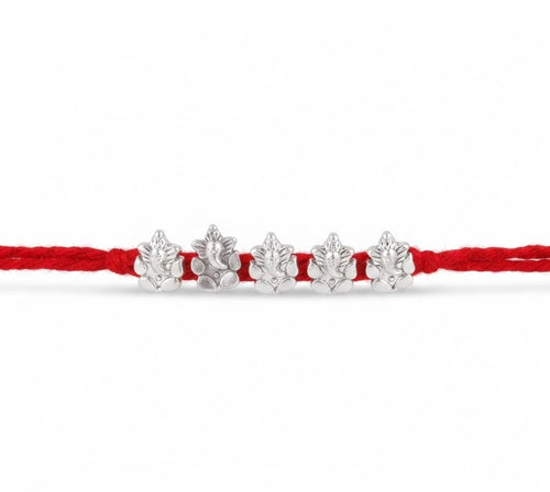 5 Ganesha Bead Silver Rakhi for Brother