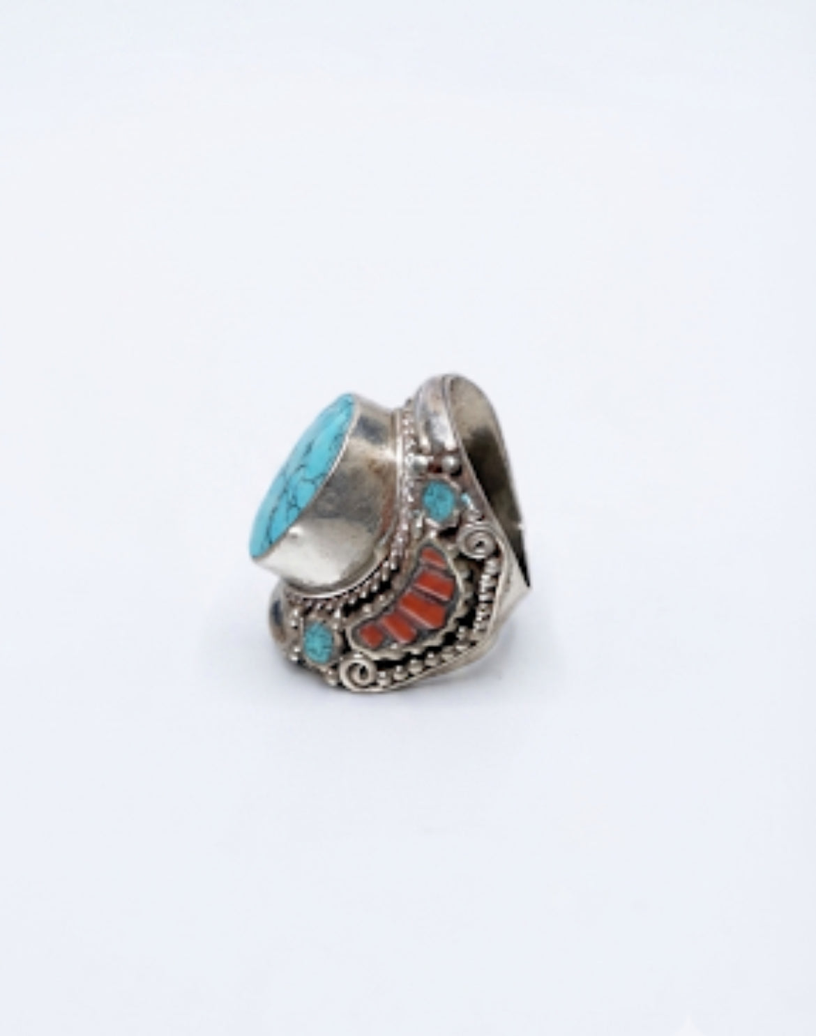 Natural Turquoise Tibetan Statement Ring