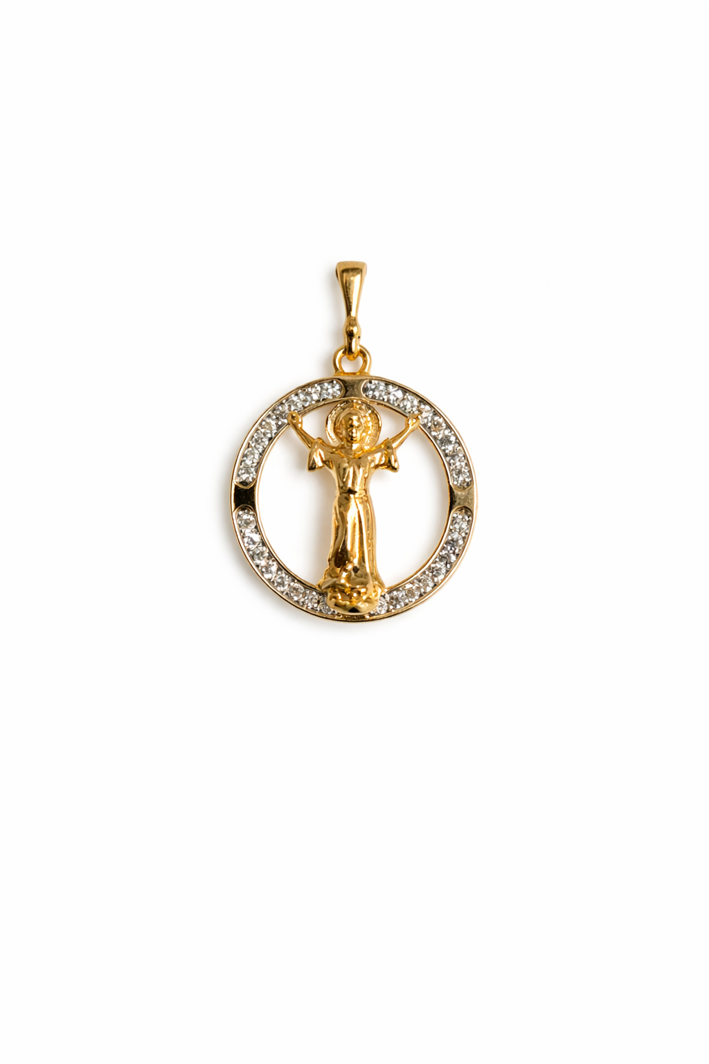 Gold Angel Pendant Necklace with Diamond Halo
