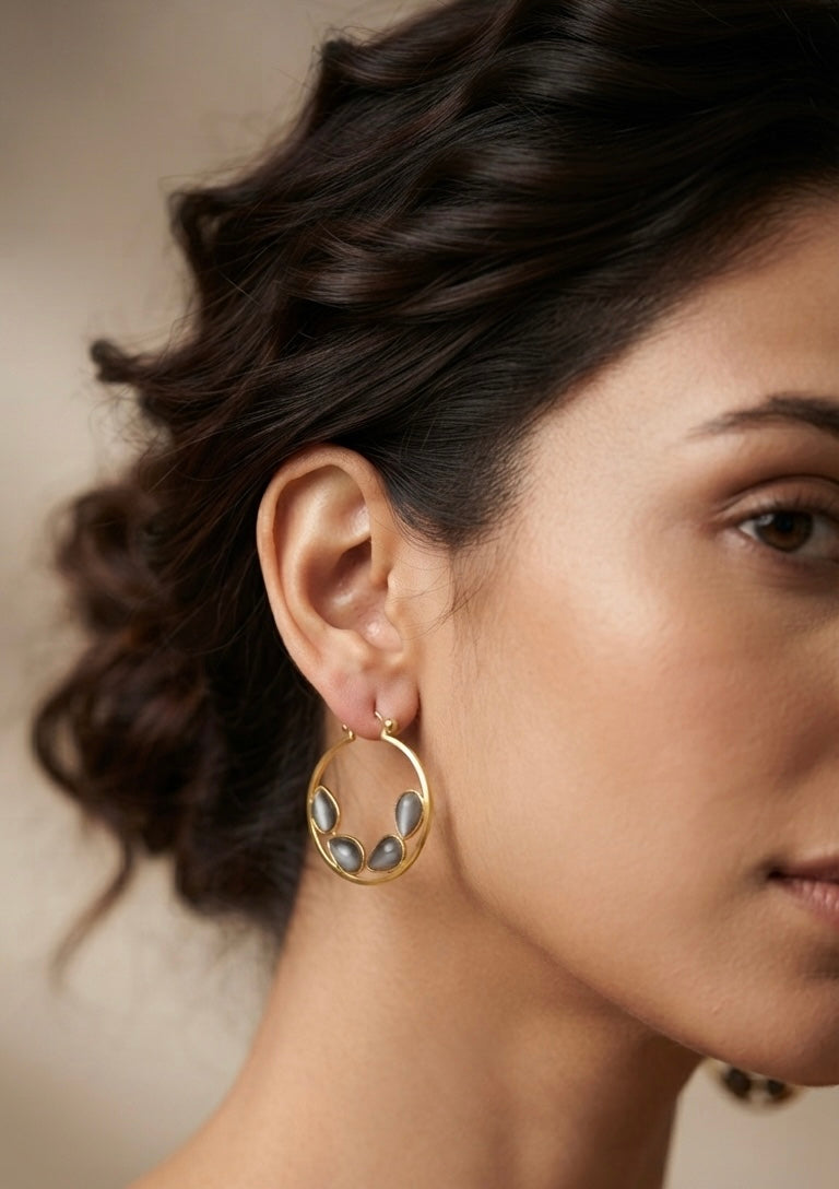 Grey Cat’s Eye Hoop Earrings