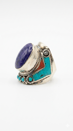 Vintage Lapis Lazuli Statement Ring, Handmade Tribal Silver Ring