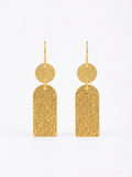 Textured Disc & Engraved Arch Gold Drop Earrings