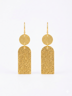 Textured Disc & Engraved Arch Gold Drop Earrings