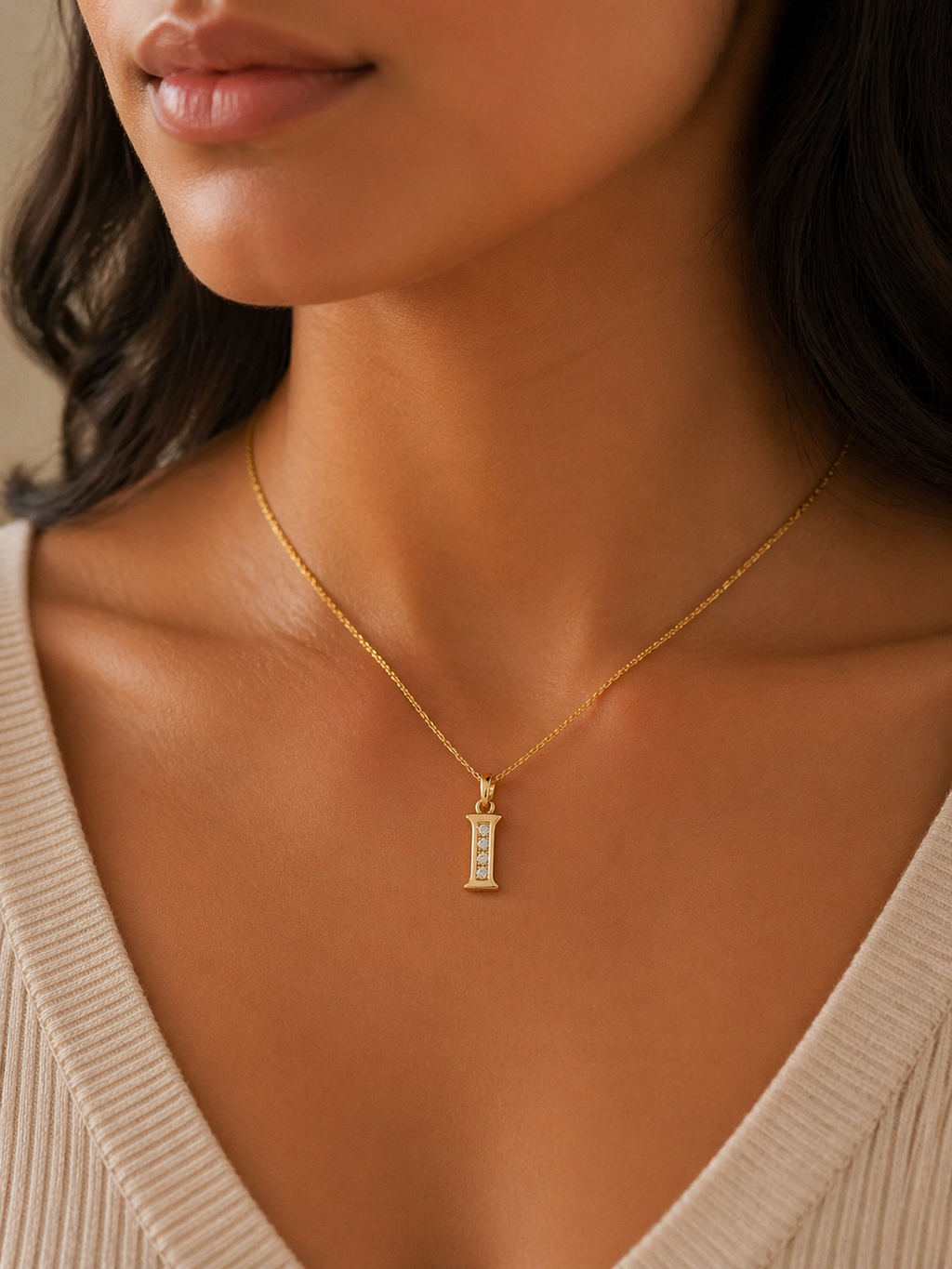 Elegant Gold Initial “I” Pendant Necklace