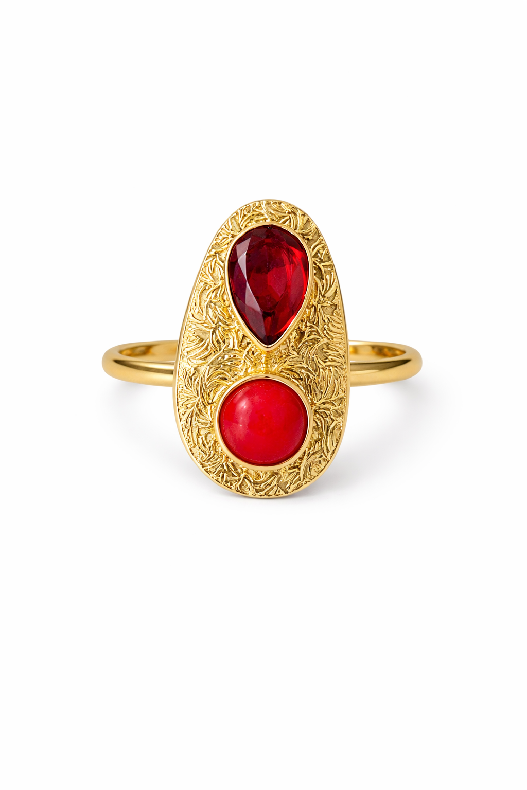 Dual Stone Gold Textured Ring