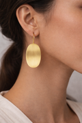 Minimalist Brushed Gold Oval Drop Earrings
