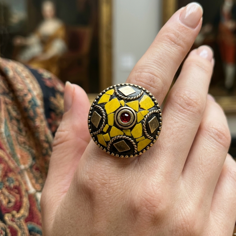 Mosaic Statement Ring | Round Boho Cocktail Ring