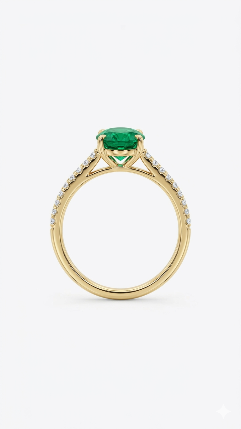 Natural Emerald Solitaire Ring in Gold Finish