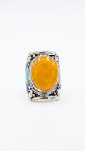Vintage Yellow Jasper Statement Ring, Bohemian Tribal Ring