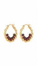 Gold Hoop Earrings with Garnet Red Crystal Accents