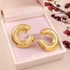 Elegant Textured Gold Crescent Stud Earrings