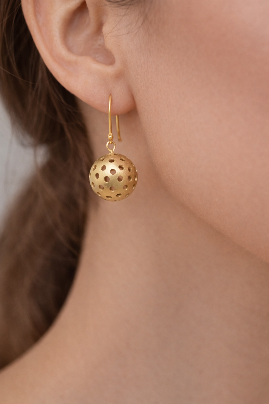 Golden Perforated Ball Drop Earrings