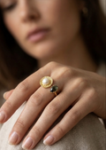 Pearl & Labradorite Gemstone Open Adjustable Ring